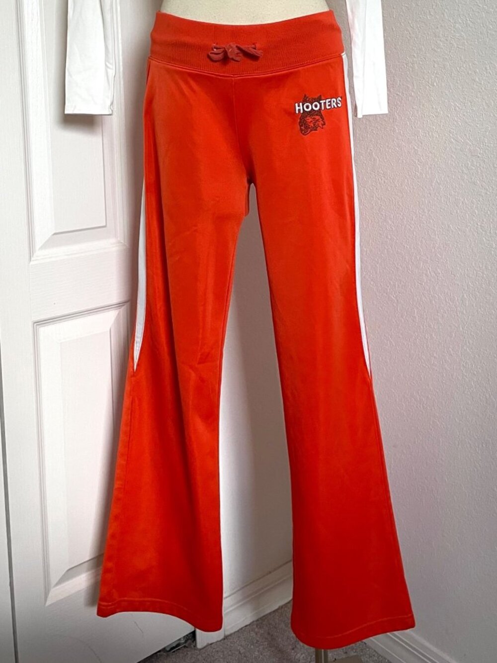 Vintage Hooters Orange Low-Rise Flared Drawstring Track Pants Embroidered XS